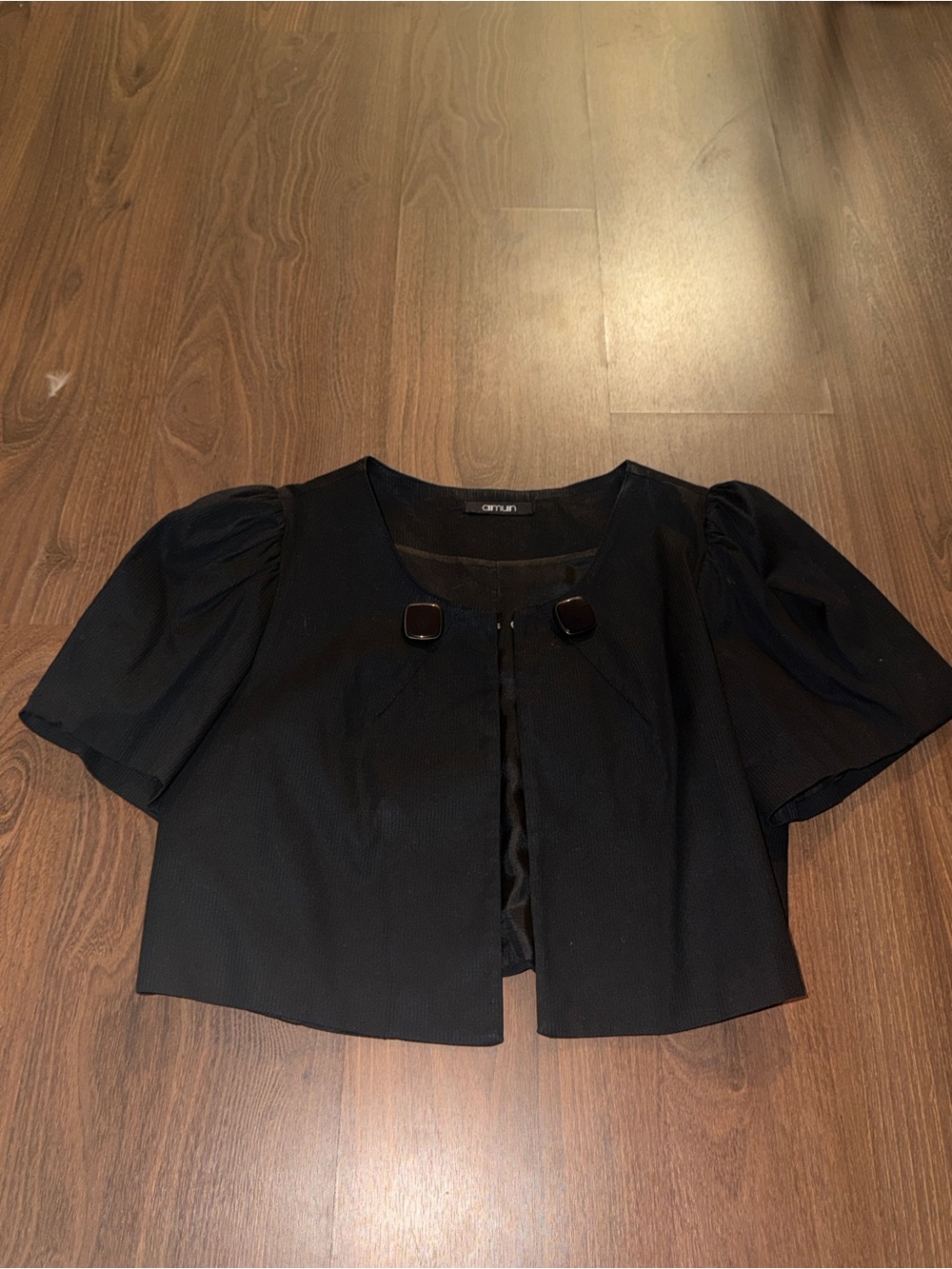 Cropped Puff-Sleeve Bolero with Statement Buttons - Black